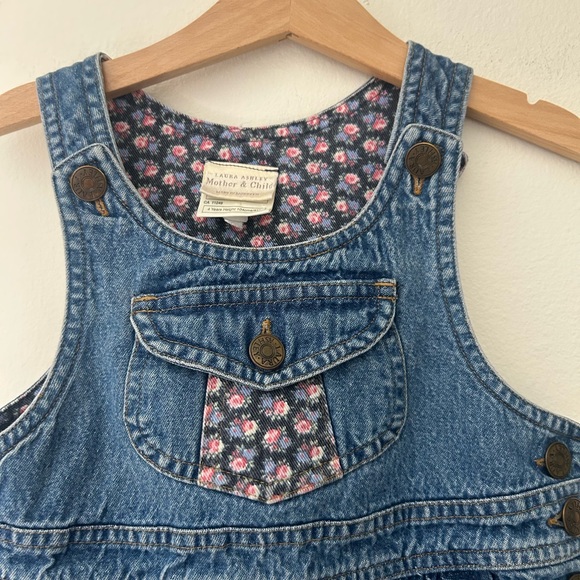 Vintage Laura Ashley Mother & Child Girl 4T Floral Lined Denim Overalls - Picture 4 of 6